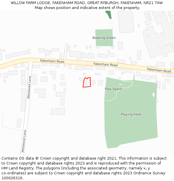 WILLOW FARM LODGE, FAKENHAM ROAD, GREAT RYBURGH, FAKENHAM, NR21 7AW: Location map and indicative extent of plot