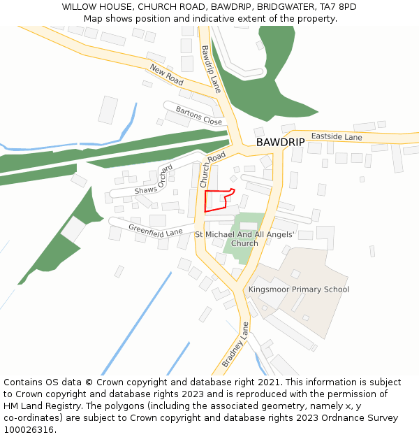 WILLOW HOUSE, CHURCH ROAD, BAWDRIP, BRIDGWATER, TA7 8PD: Location map and indicative extent of plot