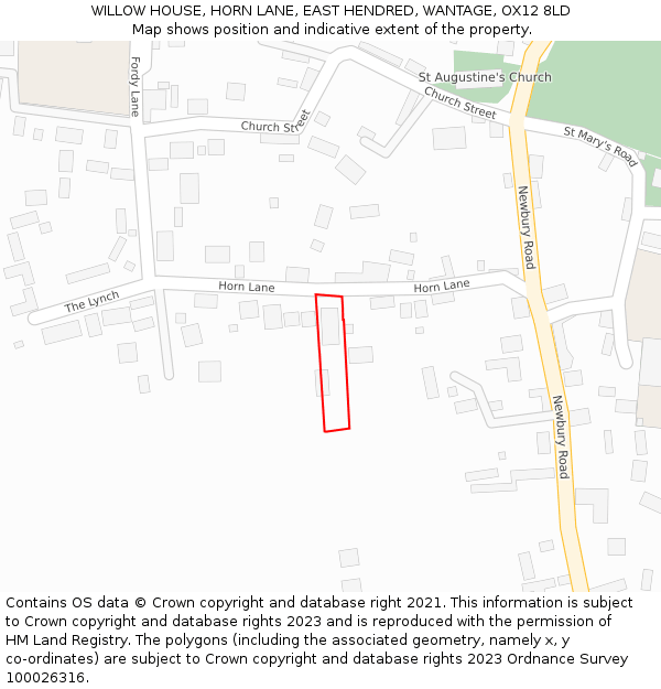 WILLOW HOUSE, HORN LANE, EAST HENDRED, WANTAGE, OX12 8LD: Location map and indicative extent of plot