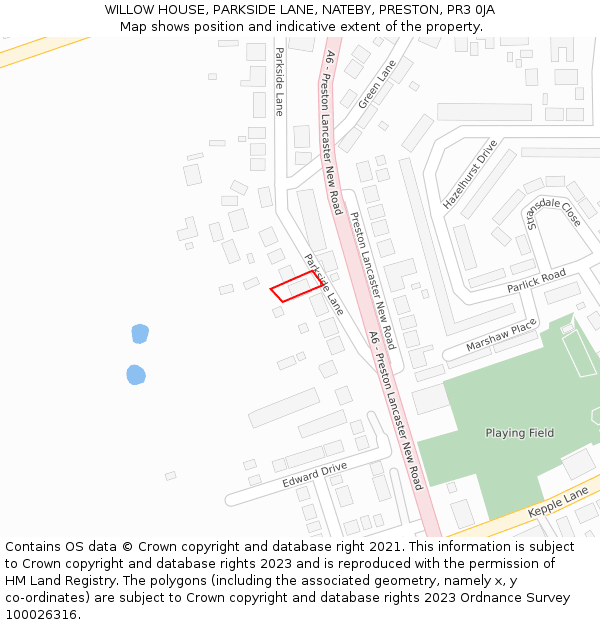 WILLOW HOUSE, PARKSIDE LANE, NATEBY, PRESTON, PR3 0JA: Location map and indicative extent of plot