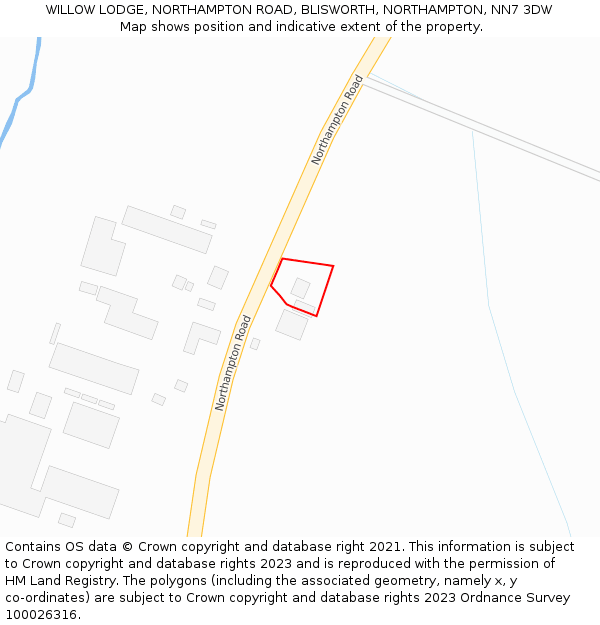 WILLOW LODGE, NORTHAMPTON ROAD, BLISWORTH, NORTHAMPTON, NN7 3DW: Location map and indicative extent of plot