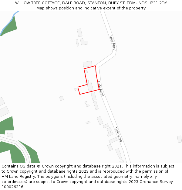 WILLOW TREE COTTAGE, DALE ROAD, STANTON, BURY ST EDMUNDS, IP31 2DY: Location map and indicative extent of plot
