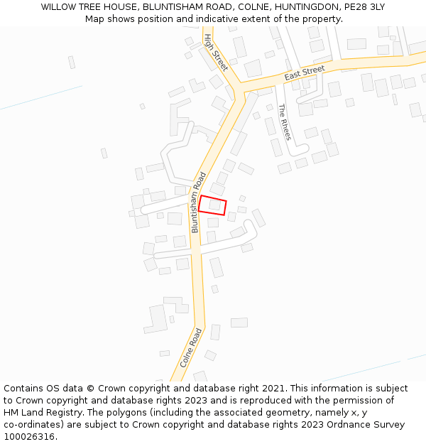 WILLOW TREE HOUSE, BLUNTISHAM ROAD, COLNE, HUNTINGDON, PE28 3LY: Location map and indicative extent of plot