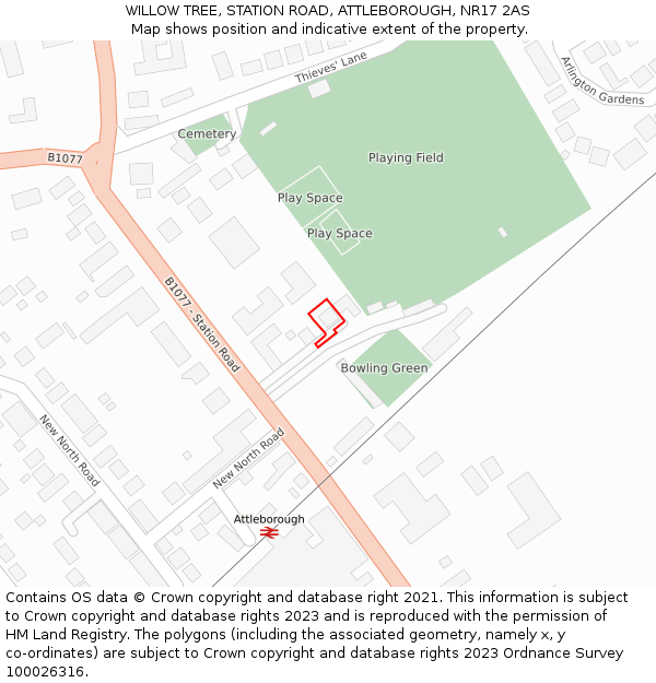 WILLOW TREE, STATION ROAD, ATTLEBOROUGH, NR17 2AS: Location map and indicative extent of plot