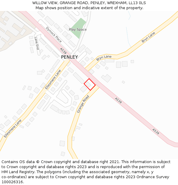 WILLOW VIEW, GRANGE ROAD, PENLEY, WREXHAM, LL13 0LS: Location map and indicative extent of plot