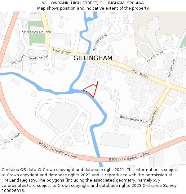 WILLOWBANK, HIGH STREET, GILLINGHAM, SP8 4AA: Location map and indicative extent of plot