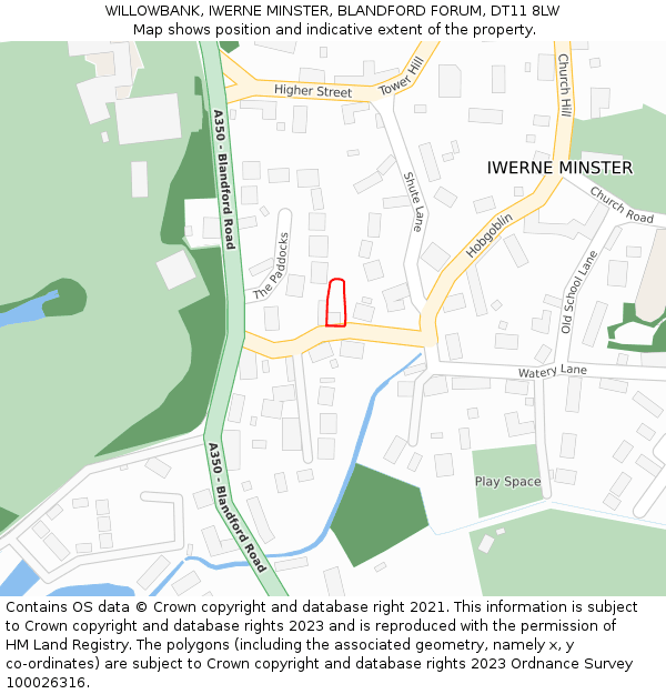 WILLOWBANK, IWERNE MINSTER, BLANDFORD FORUM, DT11 8LW: Location map and indicative extent of plot