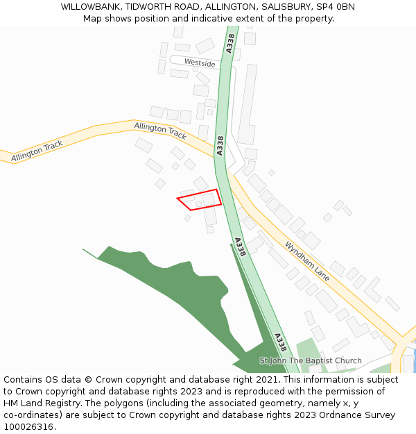 WILLOWBANK, TIDWORTH ROAD, ALLINGTON, SALISBURY, SP4 0BN: Location map and indicative extent of plot