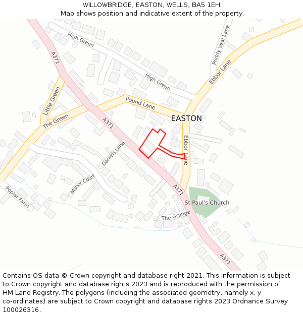 WILLOWBRIDGE, EASTON, WELLS, BA5 1EH: Location map and indicative extent of plot