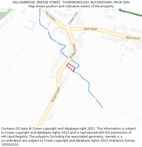WILLOWBROOK, BRIDGE STREET, THORNBOROUGH, BUCKINGHAM, MK18 2DN: Location map and indicative extent of plot