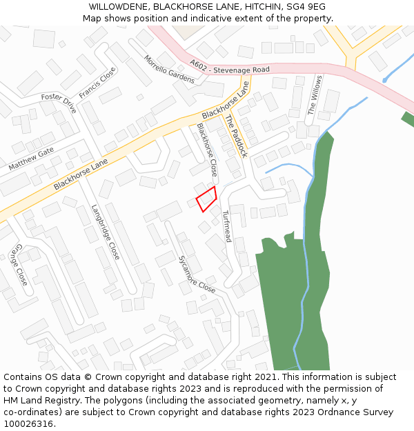 WILLOWDENE, BLACKHORSE LANE, HITCHIN, SG4 9EG: Location map and indicative extent of plot