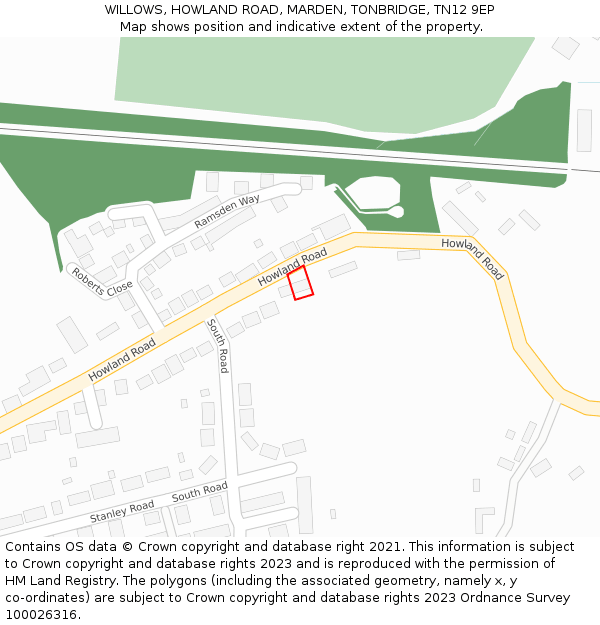 WILLOWS, HOWLAND ROAD, MARDEN, TONBRIDGE, TN12 9EP: Location map and indicative extent of plot