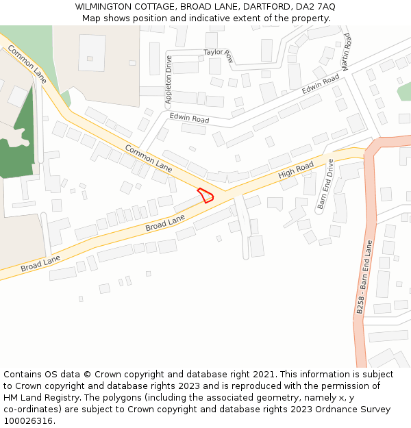 WILMINGTON COTTAGE, BROAD LANE, DARTFORD, DA2 7AQ: Location map and indicative extent of plot