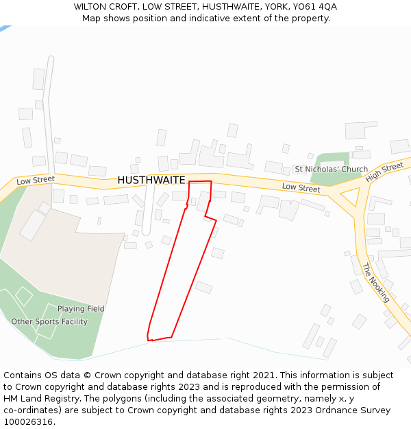 WILTON CROFT, LOW STREET, HUSTHWAITE, YORK, YO61 4QA: Location map and indicative extent of plot