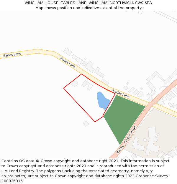 WINCHAM HOUSE, EARLES LANE, WINCHAM, NORTHWICH, CW9 6EA: Location map and indicative extent of plot