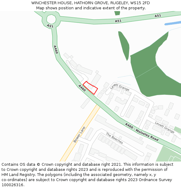 WINCHESTER HOUSE, HATHORN GROVE, RUGELEY, WS15 2FD: Location map and indicative extent of plot