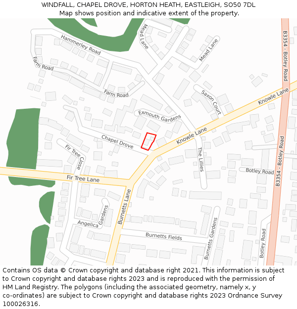WINDFALL, CHAPEL DROVE, HORTON HEATH, EASTLEIGH, SO50 7DL: Location map and indicative extent of plot