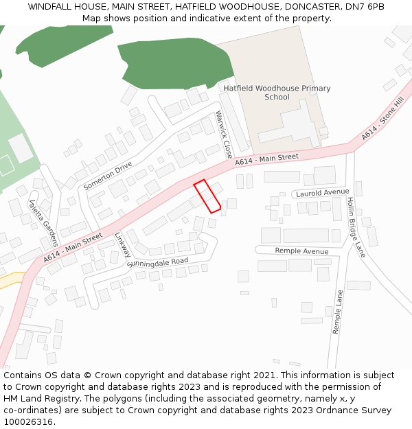 WINDFALL HOUSE, MAIN STREET, HATFIELD WOODHOUSE, DONCASTER, DN7 6PB: Location map and indicative extent of plot