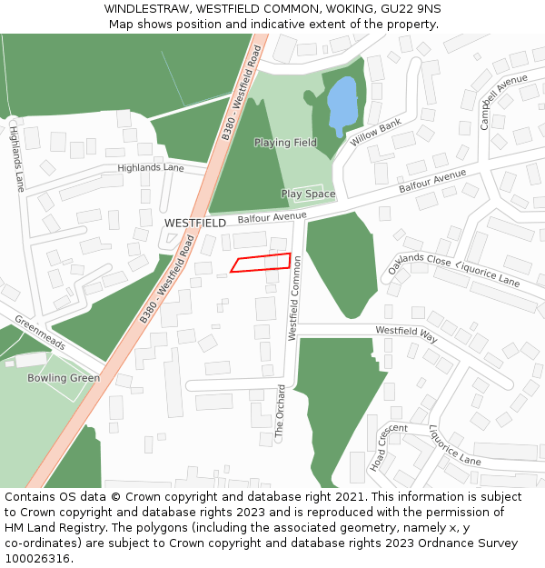 WINDLESTRAW, WESTFIELD COMMON, WOKING, GU22 9NS: Location map and indicative extent of plot