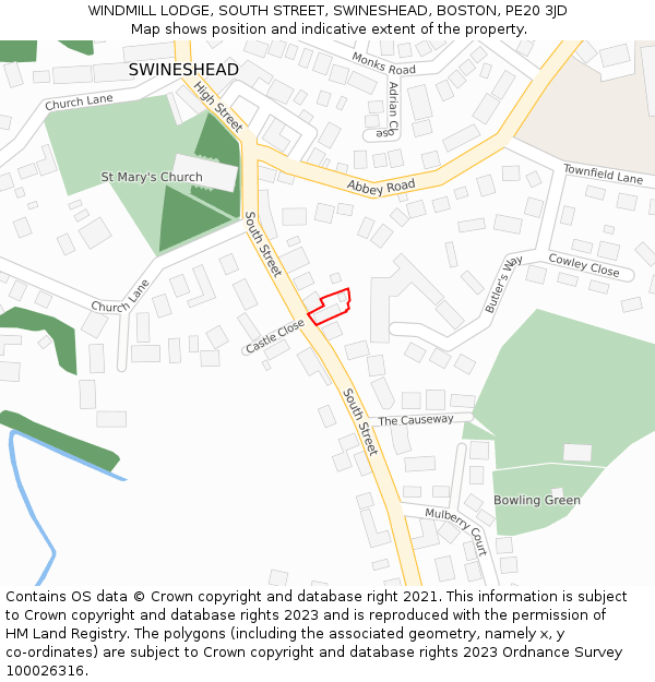 WINDMILL LODGE, SOUTH STREET, SWINESHEAD, BOSTON, PE20 3JD: Location map and indicative extent of plot