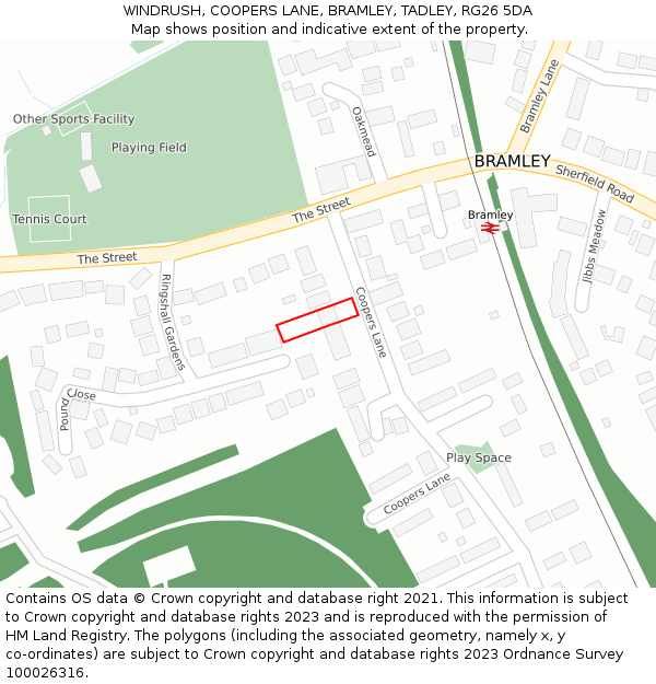 WINDRUSH, COOPERS LANE, BRAMLEY, TADLEY, RG26 5DA: Location map and indicative extent of plot