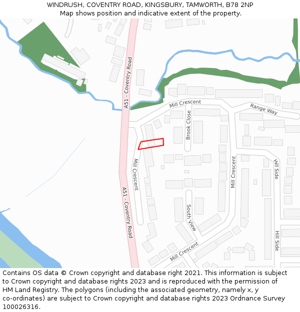 WINDRUSH, COVENTRY ROAD, KINGSBURY, TAMWORTH, B78 2NP: Location map and indicative extent of plot