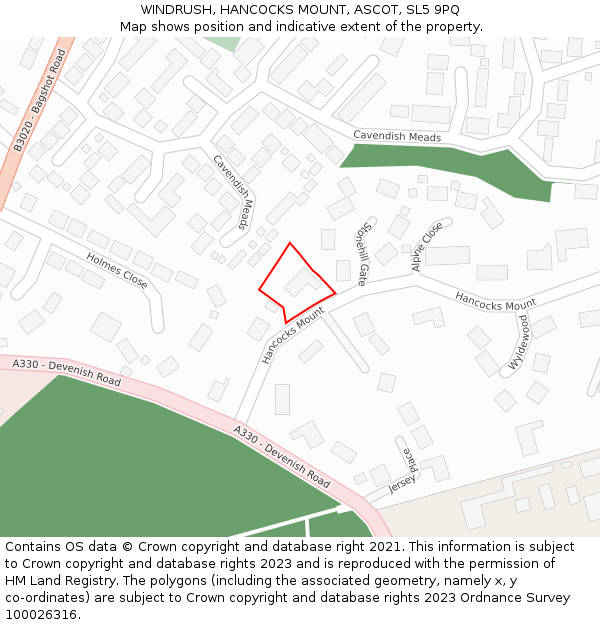 WINDRUSH, HANCOCKS MOUNT, ASCOT, SL5 9PQ: Location map and indicative extent of plot