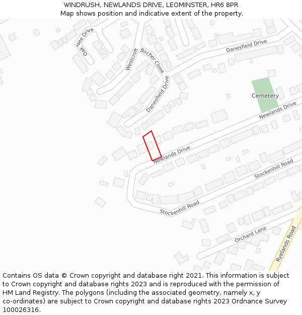 WINDRUSH, NEWLANDS DRIVE, LEOMINSTER, HR6 8PR: Location map and indicative extent of plot