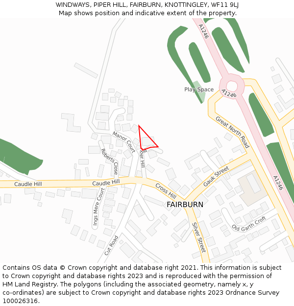 WINDWAYS, PIPER HILL, FAIRBURN, KNOTTINGLEY, WF11 9LJ: Location map and indicative extent of plot