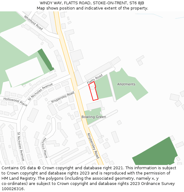 WINDY WAY, FLATTS ROAD, STOKE-ON-TRENT, ST6 8JB: Location map and indicative extent of plot