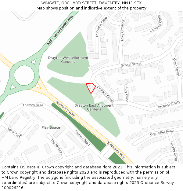 WINGATE, ORCHARD STREET, DAVENTRY, NN11 9EX: Location map and indicative extent of plot