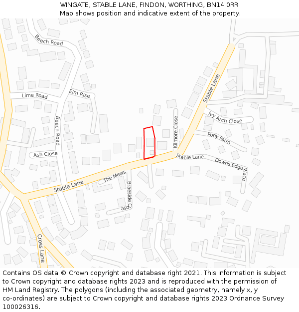 WINGATE, STABLE LANE, FINDON, WORTHING, BN14 0RR: Location map and indicative extent of plot