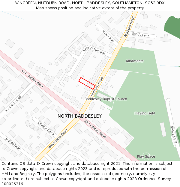 WINGREEN, NUTBURN ROAD, NORTH BADDESLEY, SOUTHAMPTON, SO52 9DX: Location map and indicative extent of plot