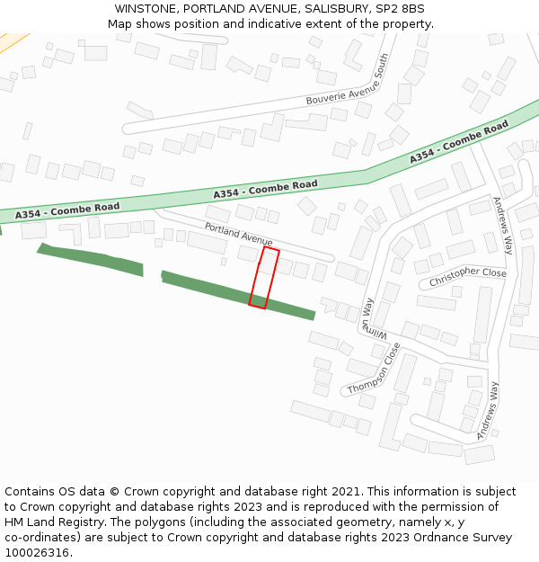 WINSTONE, PORTLAND AVENUE, SALISBURY, SP2 8BS: Location map and indicative extent of plot