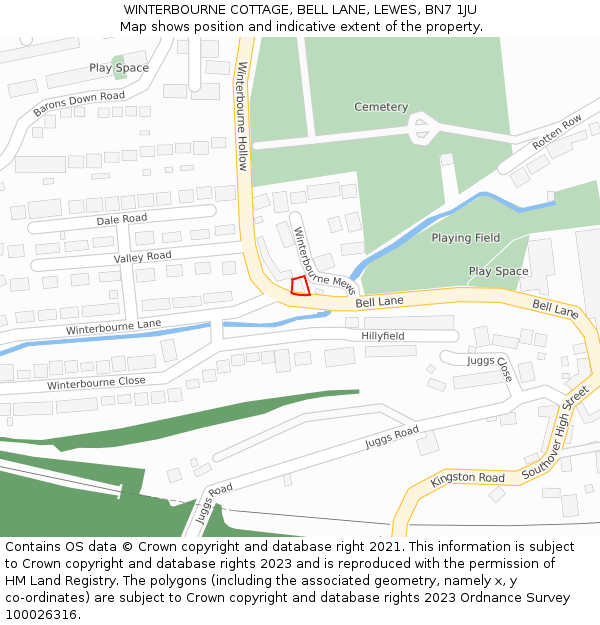 WINTERBOURNE COTTAGE, BELL LANE, LEWES, BN7 1JU: Location map and indicative extent of plot