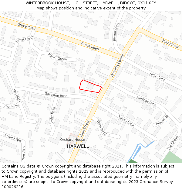 WINTERBROOK HOUSE, HIGH STREET, HARWELL, DIDCOT, OX11 0EY: Location map and indicative extent of plot