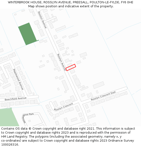 WINTERBROOK HOUSE, ROSSLYN AVENUE, PREESALL, POULTON-LE-FYLDE, FY6 0HE: Location map and indicative extent of plot