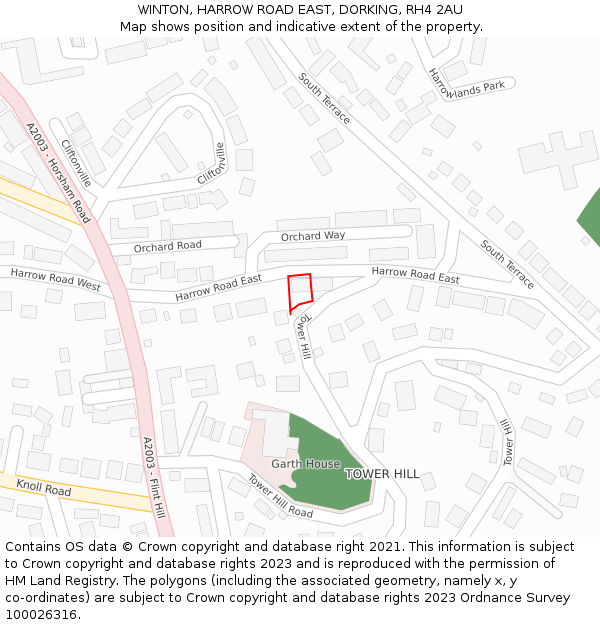 WINTON, HARROW ROAD EAST, DORKING, RH4 2AU: Location map and indicative extent of plot