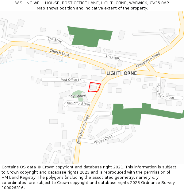 WISHING WELL HOUSE, POST OFFICE LANE, LIGHTHORNE, WARWICK, CV35 0AP: Location map and indicative extent of plot