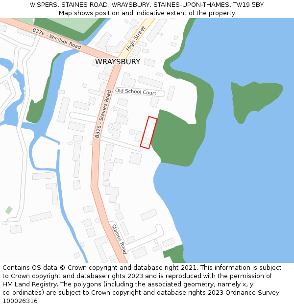 WISPERS, STAINES ROAD, WRAYSBURY, STAINES-UPON-THAMES, TW19 5BY: Location map and indicative extent of plot