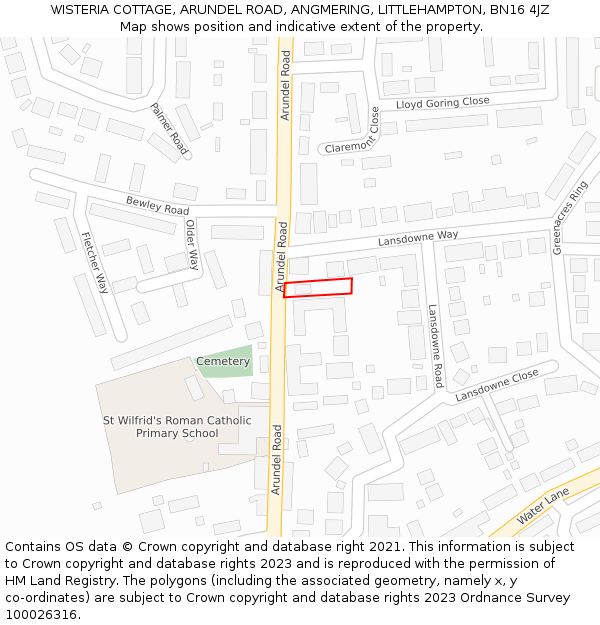 WISTERIA COTTAGE, ARUNDEL ROAD, ANGMERING, LITTLEHAMPTON, BN16 4JZ: Location map and indicative extent of plot