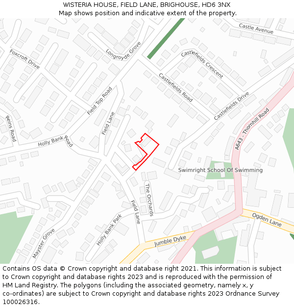 WISTERIA HOUSE, FIELD LANE, BRIGHOUSE, HD6 3NX: Location map and indicative extent of plot