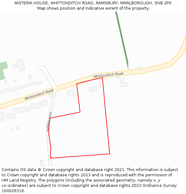 WISTERIA HOUSE, WHITTONDITCH ROAD, RAMSBURY, MARLBOROUGH, SN8 2PX: Location map and indicative extent of plot