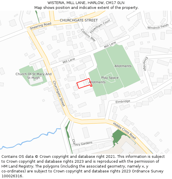 WISTERIA, MILL LANE, HARLOW, CM17 0LN: Location map and indicative extent of plot