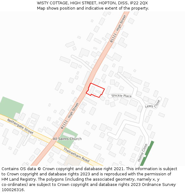 WISTY COTTAGE, HIGH STREET, HOPTON, DISS, IP22 2QX: Location map and indicative extent of plot