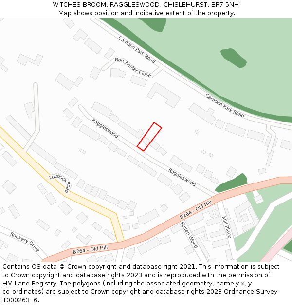 WITCHES BROOM, RAGGLESWOOD, CHISLEHURST, BR7 5NH: Location map and indicative extent of plot