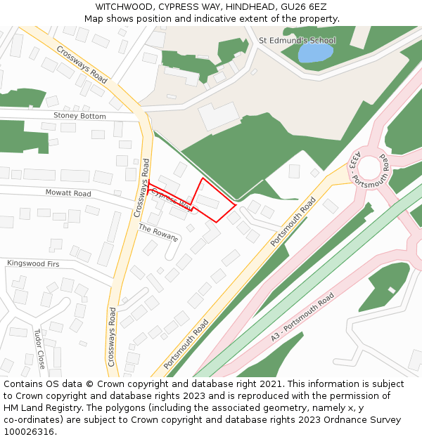 WITCHWOOD, CYPRESS WAY, HINDHEAD, GU26 6EZ: Location map and indicative extent of plot