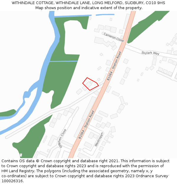 WITHINDALE COTTAGE, WITHINDALE LANE, LONG MELFORD, SUDBURY, CO10 9HS: Location map and indicative extent of plot