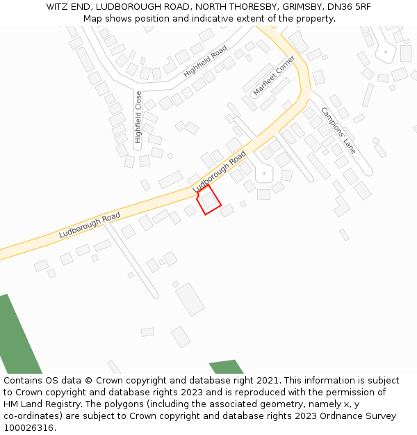 WITZ END, LUDBOROUGH ROAD, NORTH THORESBY, GRIMSBY, DN36 5RF: Location map and indicative extent of plot