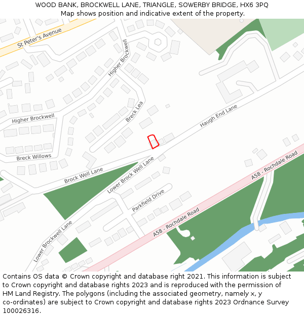 WOOD BANK, BROCKWELL LANE, TRIANGLE, SOWERBY BRIDGE, HX6 3PQ: Location map and indicative extent of plot